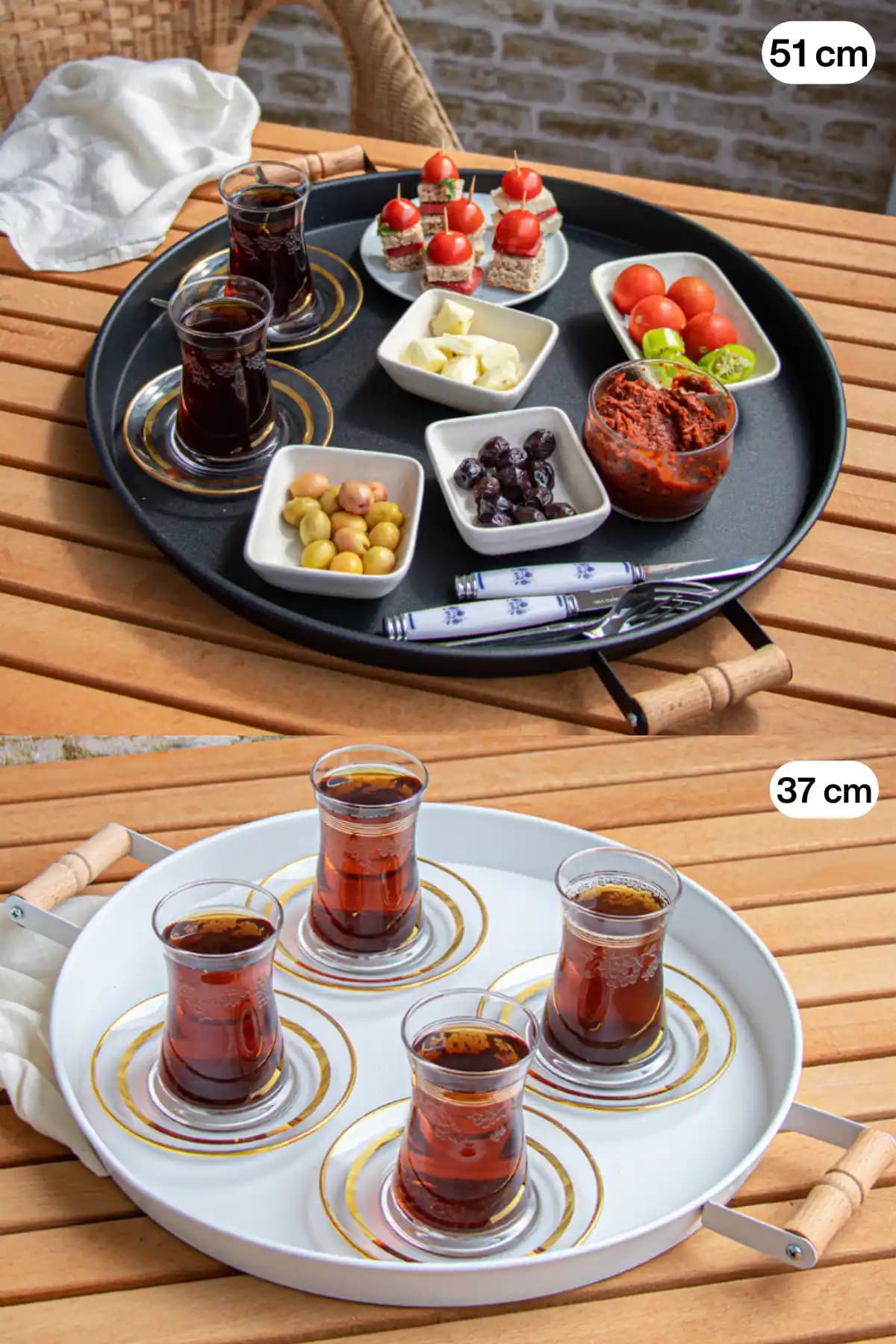 Kitchen Trend 2'li Metal Yuvarlak Tepsi Seti Siyah ve Beyaz Renk Seçenekleriyle Şık ve Dayanıklı