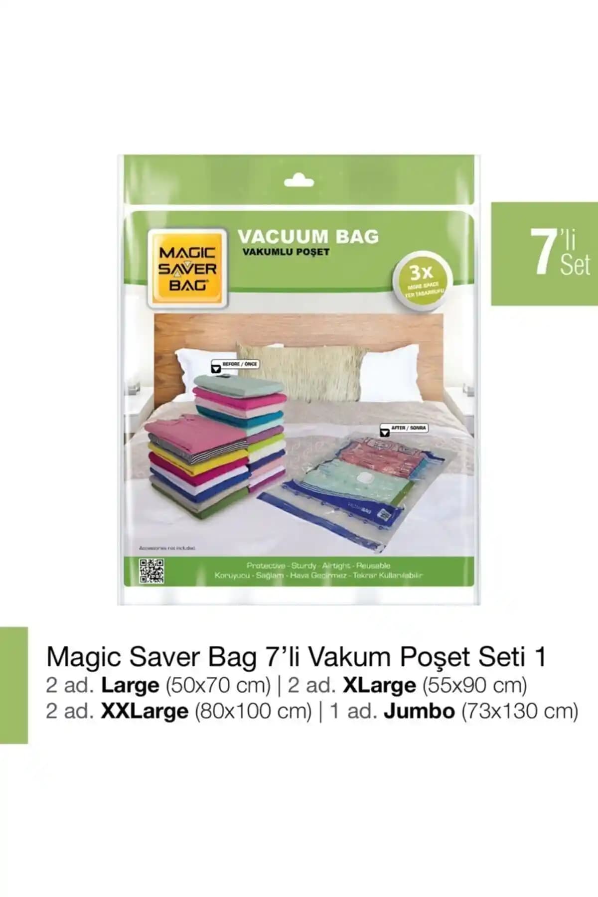Magic Saver Bag 7'li Vakumlu Hurç ve Poşet Seti ile Eşyalarınızı Pratik ve Güvenli Saklayın