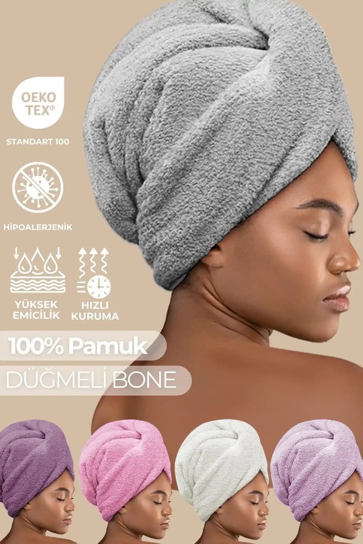 Miss Paris Home Düğme Lastikli Saç Havlusu: Şık ve Kullanışlı Pratik Saç Kurutma Havlusu