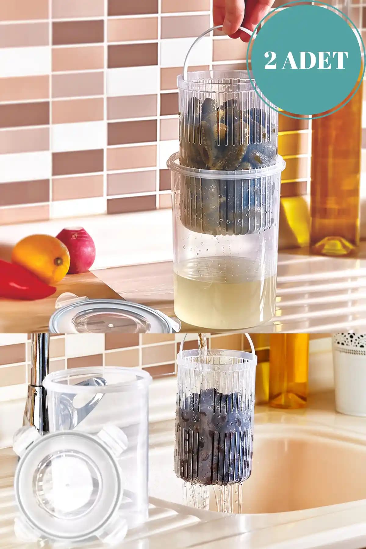 Rapt 2 Adet Süzgeçli Derin Saklama Kabı Seti: Çok Amaçlı ve Kullanışlı Mutfak Gereçleri