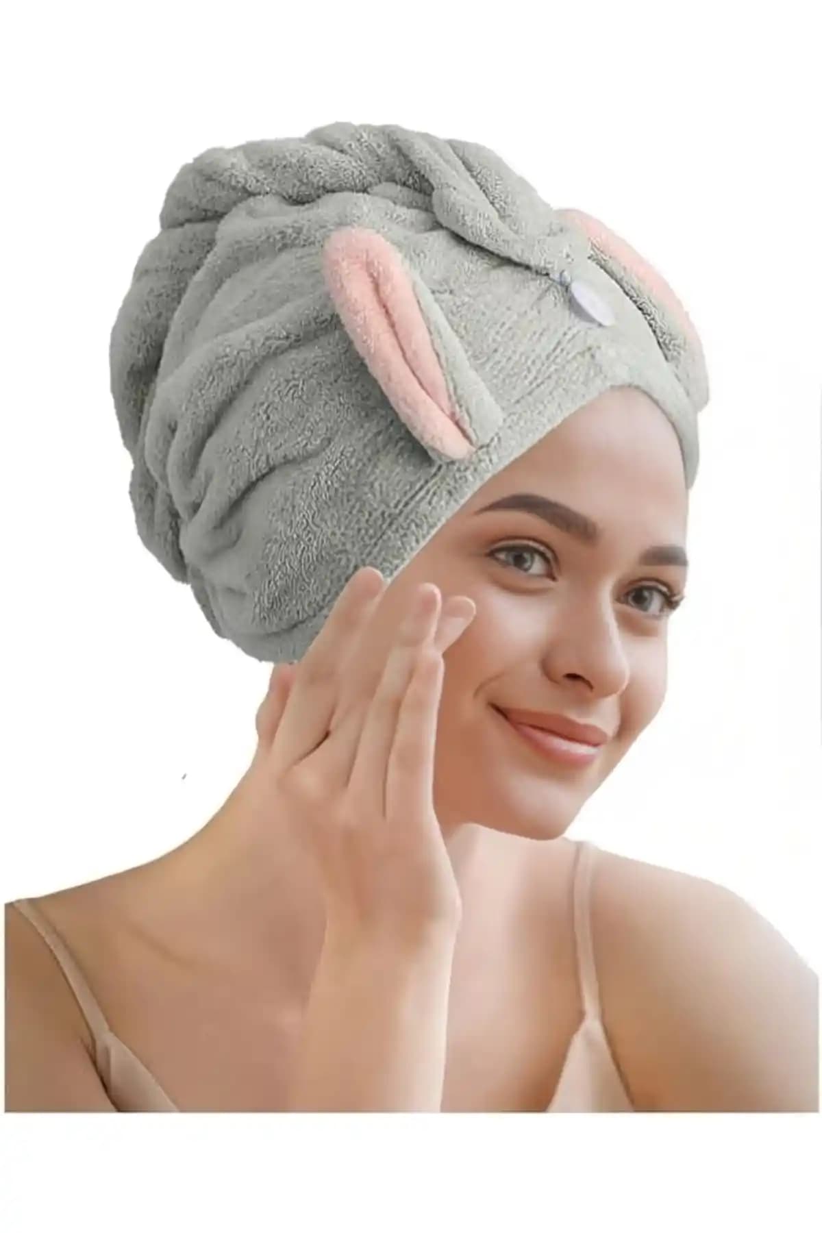 SB SizinBazar Gri Pamuklu Saç Kurulama Bonesi: Şık ve İşlevsel Bir Banyo Aksesuarı