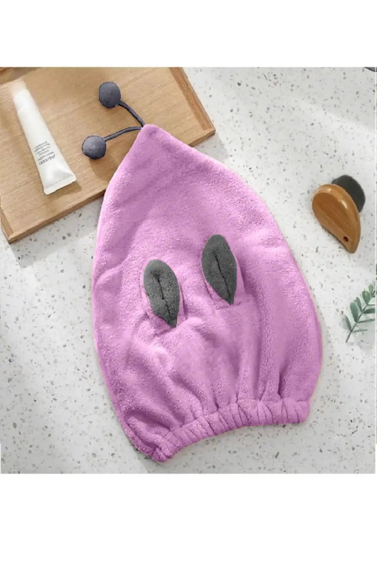 SB SizinBazar Lila Sevimli Tavşan Saç Bonesi: Yüksek Kaliteli Pamuklu Pratik Banyo Aksesuarı