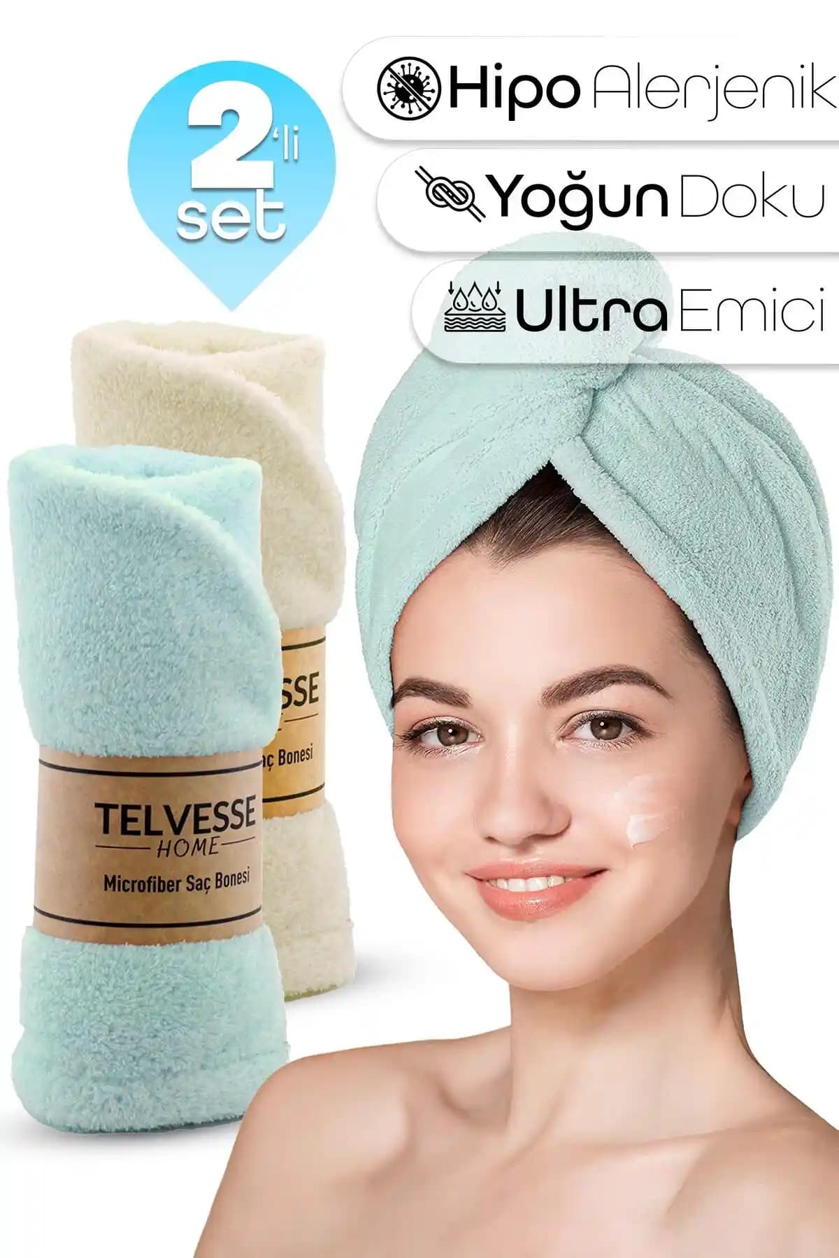 Telvesse 2'li Mikrofiber Saç Havlusu Seti: Hafif ve Hızlı Kuruyan Pratik Çözüm