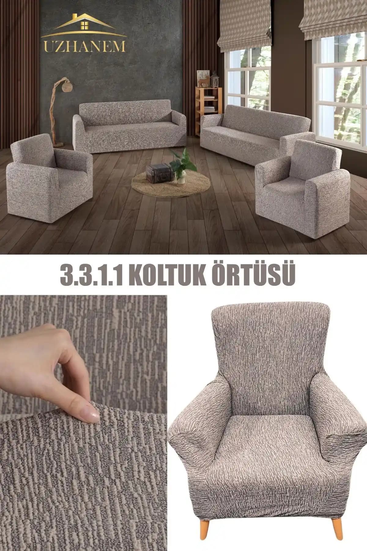 Uzhanem Streç Lastikli Pamuklu Koltuk Örtüsü Takımı - Modern ve Dayanıklı Koruma Çözümü
