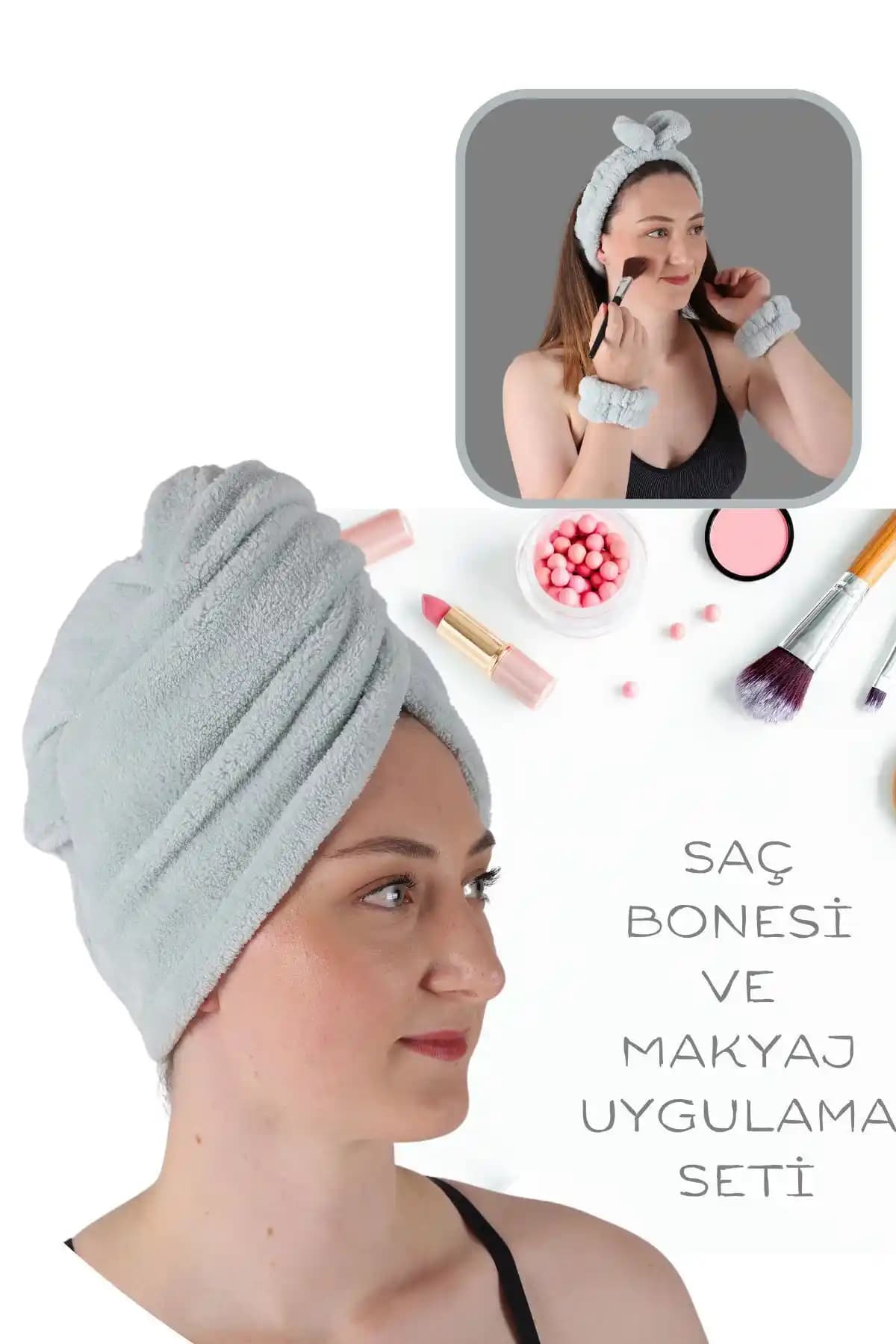 Vosvera Günlük Bakım Seti: Saç Kurulama Bonesi ve Makyaj Uygulama Seti