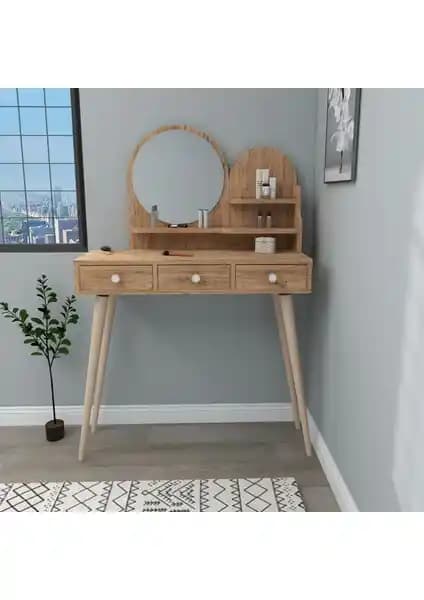 Arnetti Ruges Çekmeceli Ahşap Ayaklı Aynalı Makyaj Masası Modern ve Fonksiyonel Tasarım