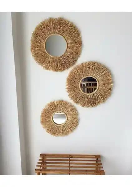 BH Bohem Handmade 3'lü Rafya Ayna Seti ile Doğal ve El Yapımı Dekorasyon
