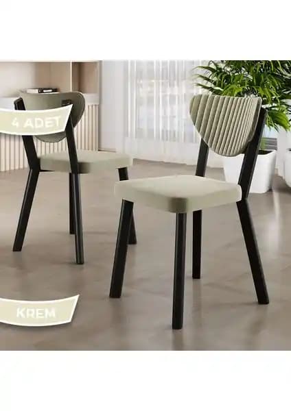Canisa Arfe Serisi 4 Adet Siyah Metal İskeletli Babyface Kumaş Mutfak Sandalyesi