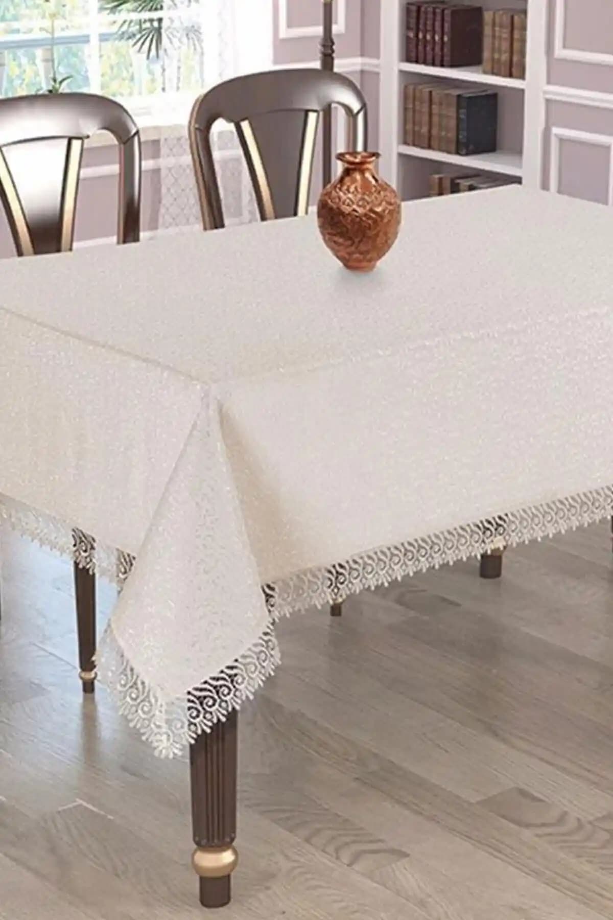 Çeyiz Diyarı Kdk Dertsiz Es Güpürlü Krem Masa Örtüsü, Dayanıklı ve Şık Tasarım