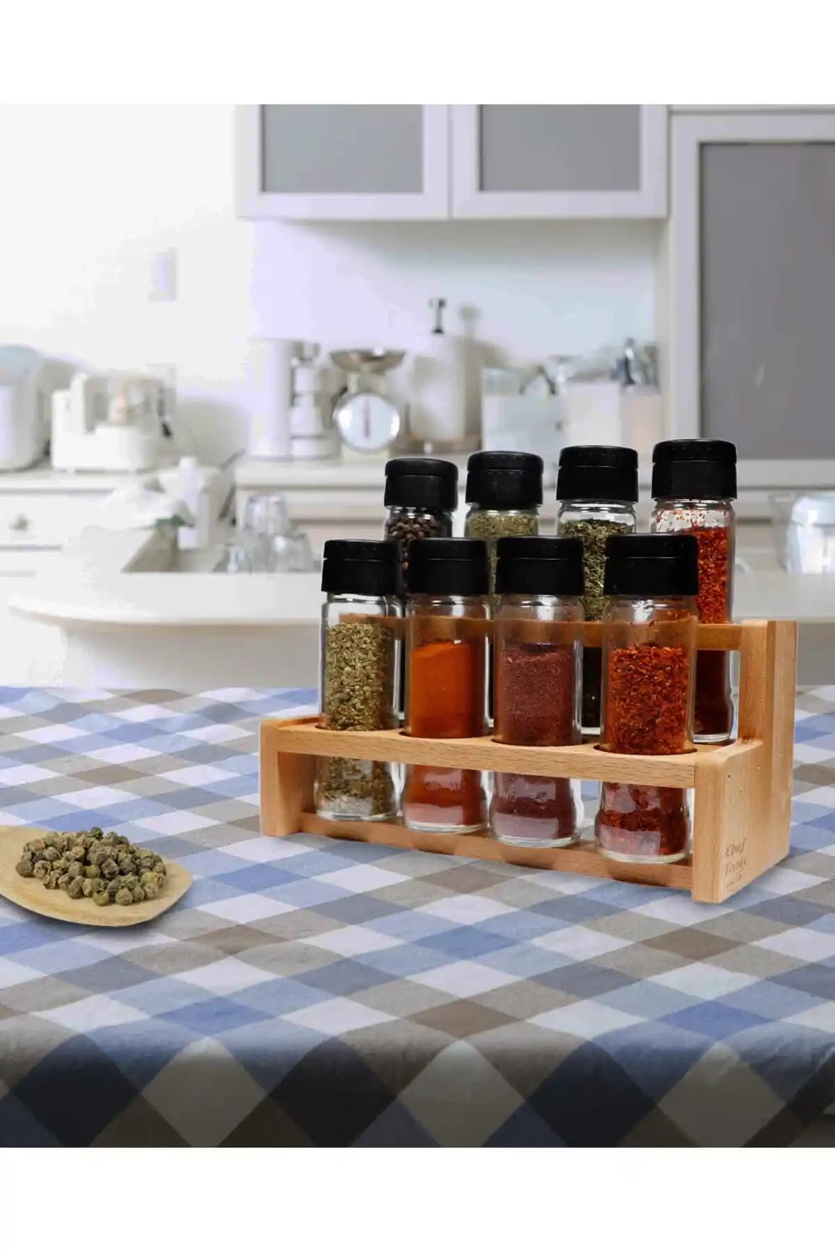Chef Taste Spice X 8'li Ahşap Merdiven Baharatlık Takımı ile Mutfak Düzeni
