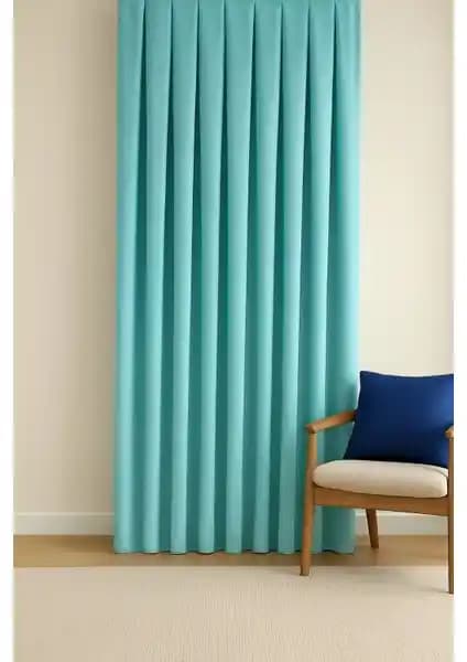 Cortibo Barcelona Kadife Dokulu Fon Perde Turkuaz Pilesiz Modeli ile Modern Ev Dekorasyonu