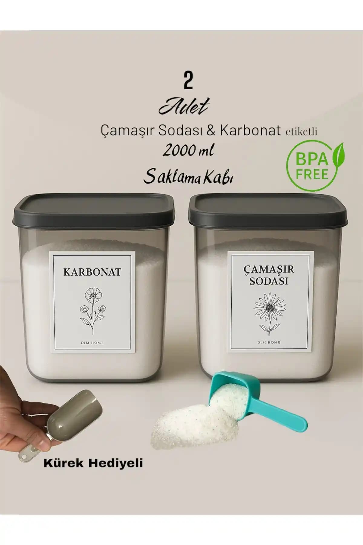 Dem Home 2'li Antrasit Deterjan Kutusu Saklama Kabı - 2000 ml Kapasiteli Dayanıklı Set