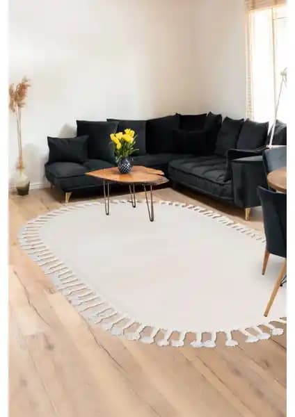 Dijidekor Açık Vizon-Krem Oval Post Dokuma Halı: Modern Tasarım ve Konforun Buluşması