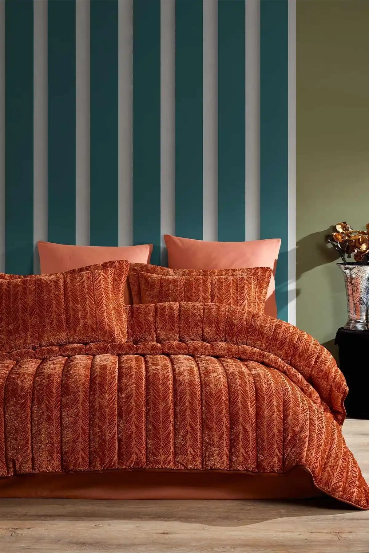 Elart Velvet Comfort Set 230x220 cm Kadife Çift Kişilik Uyku Seti Tarçın Renk