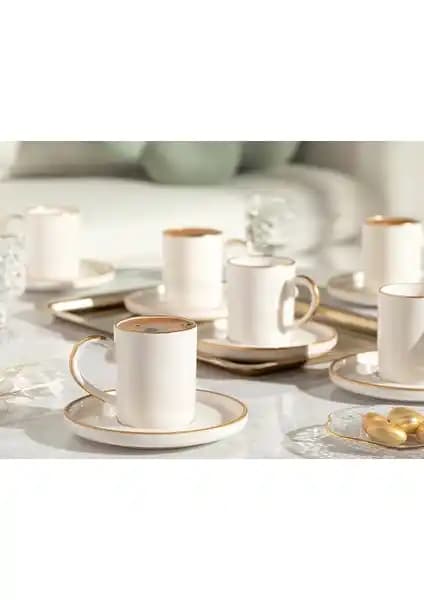 English Home Marella Porselen 6'lı 85 ml Gold Detaylı Kahve Fincan Takımı