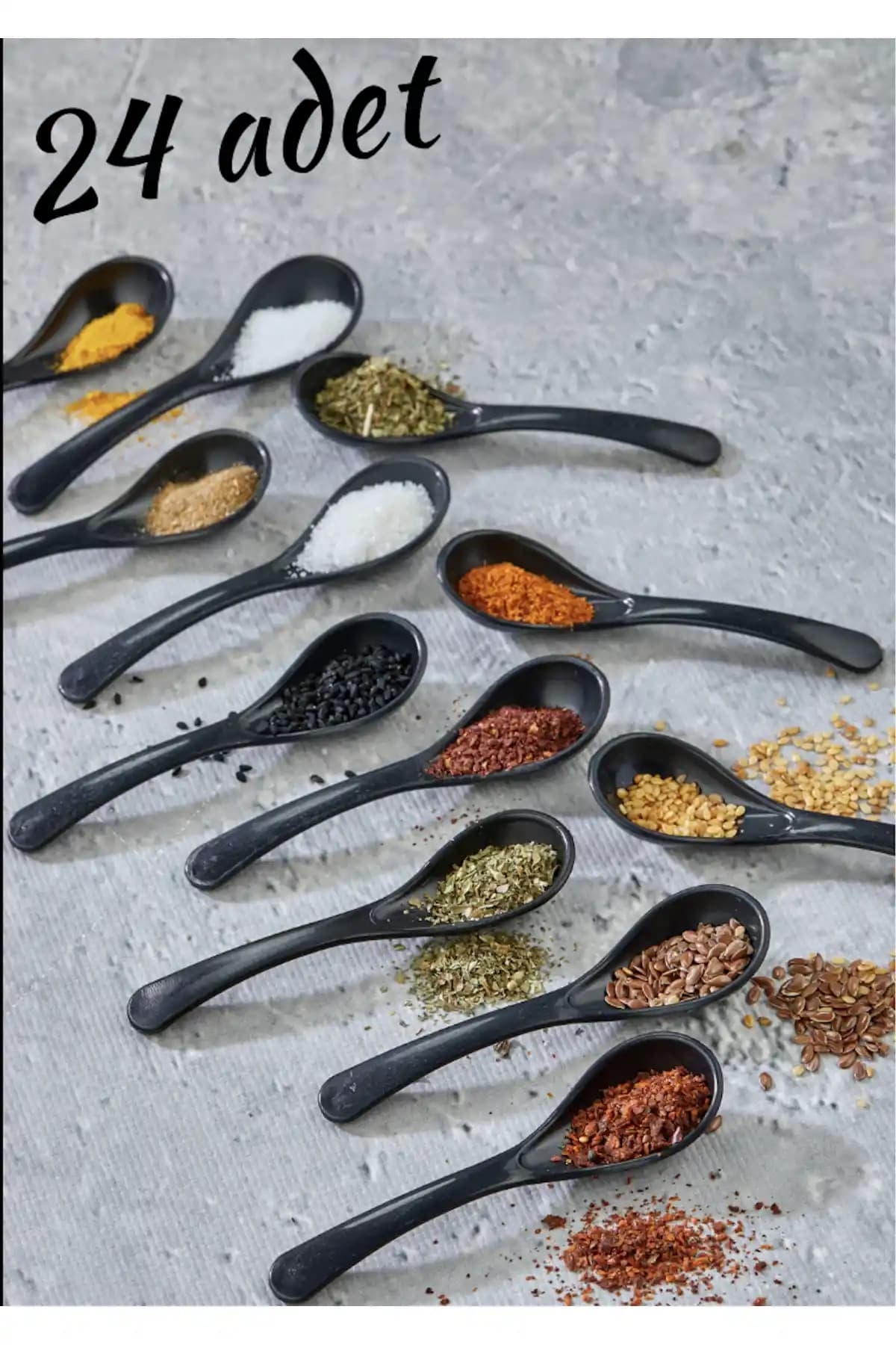 FBZhome 24 Adet Siyah Servis ve Baharat Kaşığı - Dayanıklı ve Çok Amaçlı