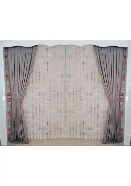 Figen Perde Gri Kadife Fon Perde Çift Kanat 1/3 Sık Pileli Şık Tasarım