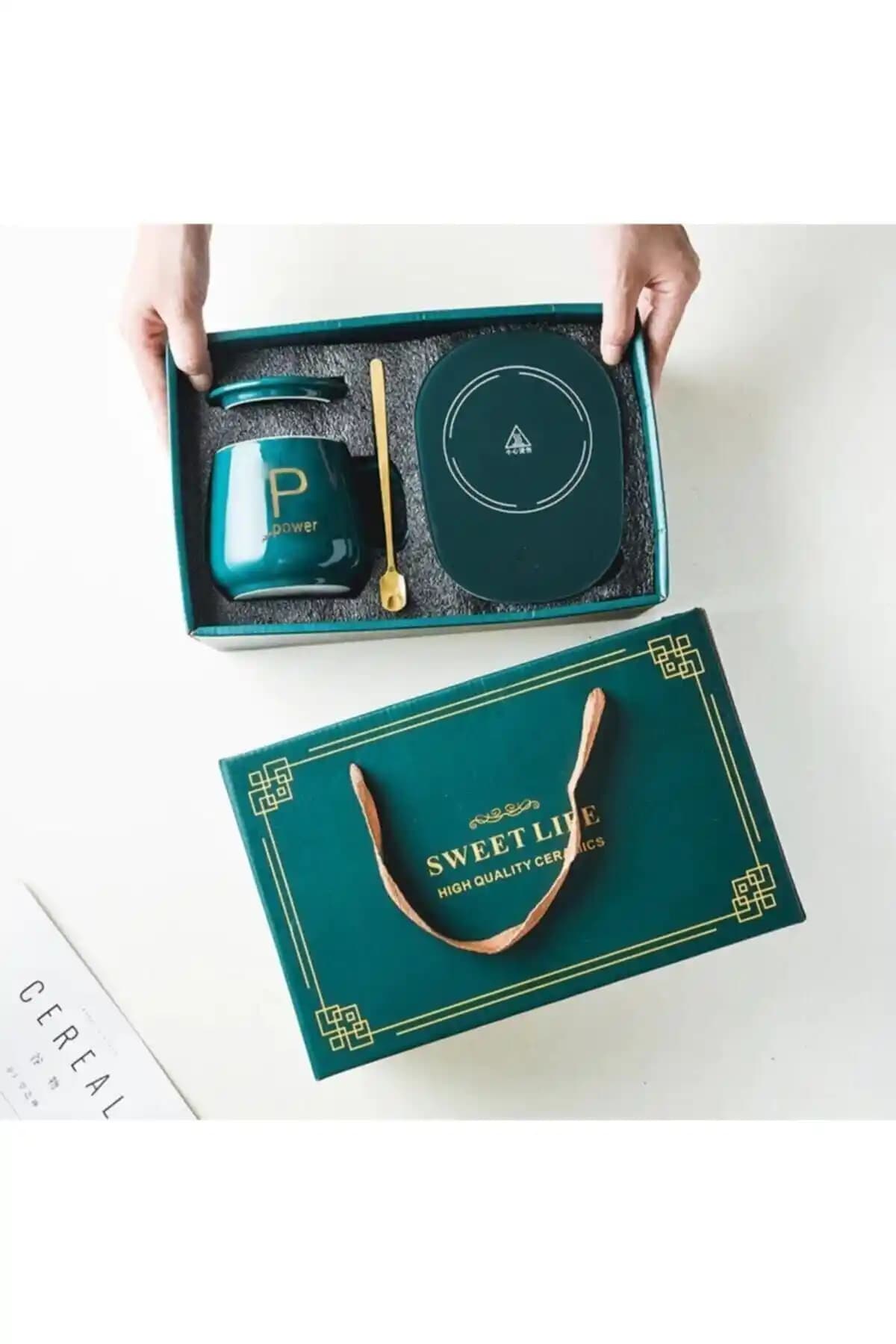 Genel Markalar USB'li Isıtıcılı Lucky Yeşil Kupa Bardak 450 ml Sıcak İçecek Keyfi