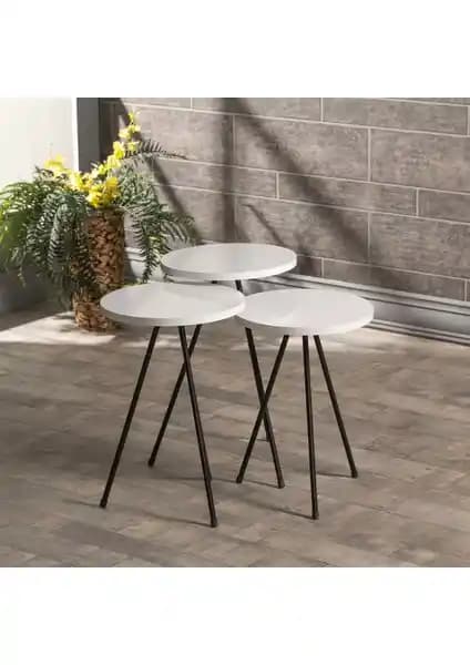Gold Falez Mobilya 3'lü Beyaz Metal Ayaklı Zigon Sehpa - Şık ve Fonksiyonel