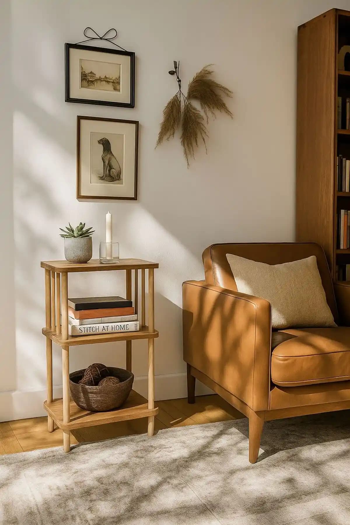 HESA 2 Katlı Yan Sehpa: Doğal Ahşap ve Fonksiyonel Minimalist Tasarım