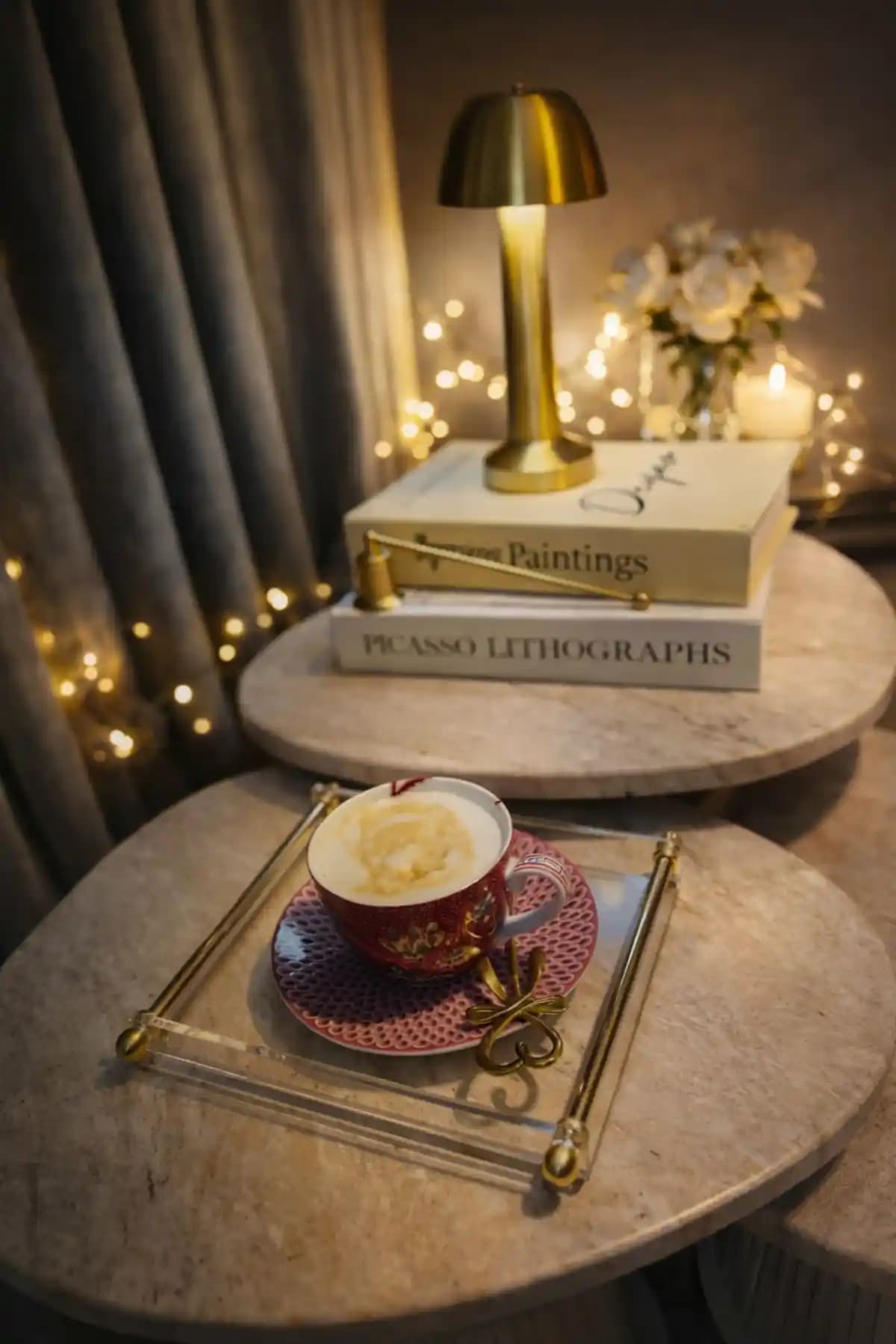 İnnossa 5 mm Şeffaf Pleksi Sunum Tepsi Parlak Gold Pirinç Kulplu Zarif Tasarım