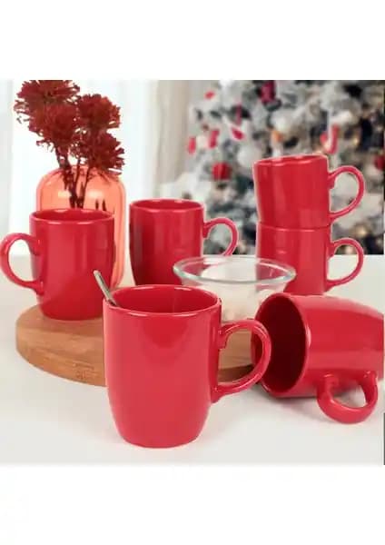 Keramika Yılbaşı Kırmızı Bulut Kupa Seti 6 Adet 9 cm - Estetik ve Fonksiyonel Tasarım