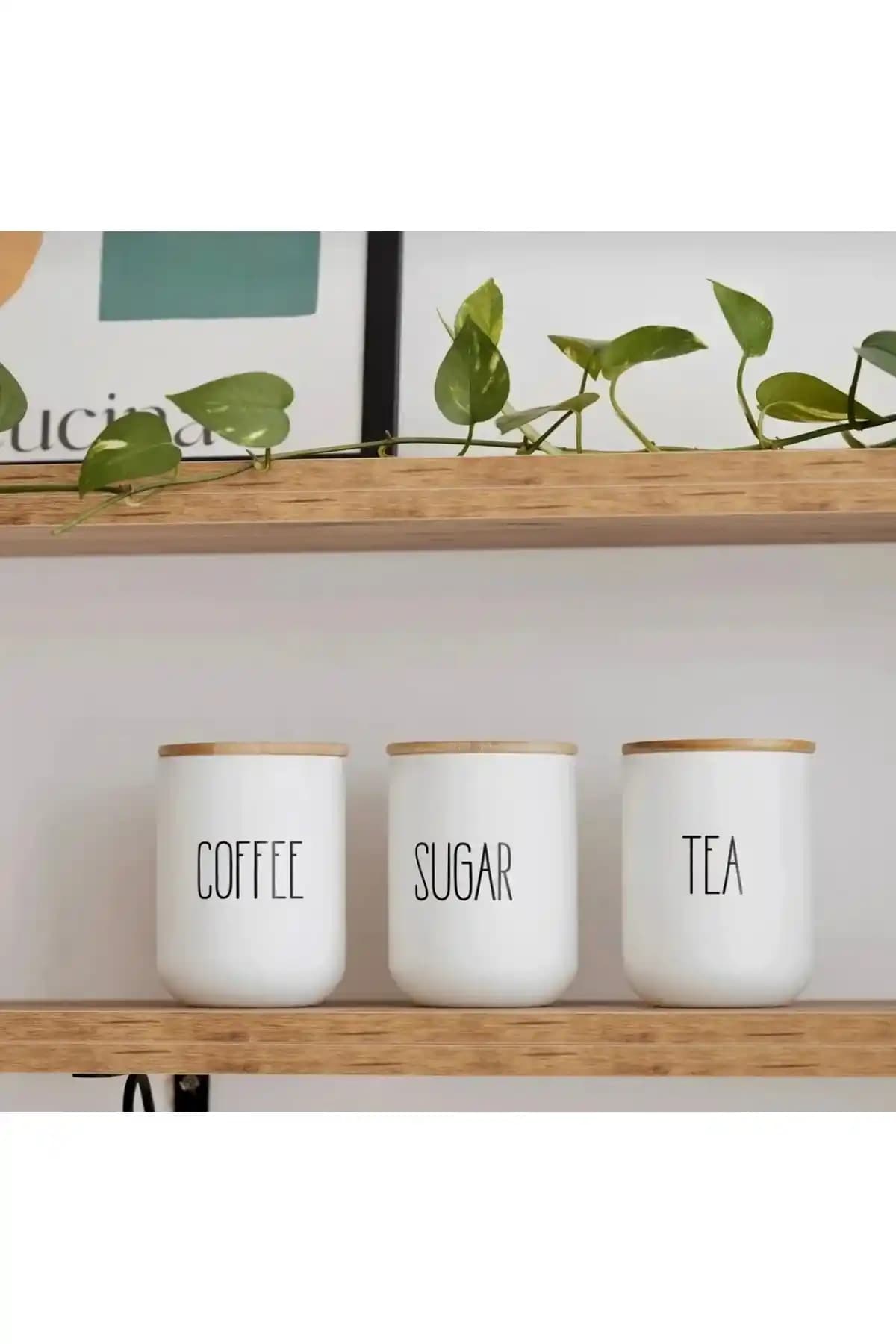 Kitchen Pembelia 3’lü Porselen Kavanoz Seti Bambu Kapaklı Saklama Çözümleri