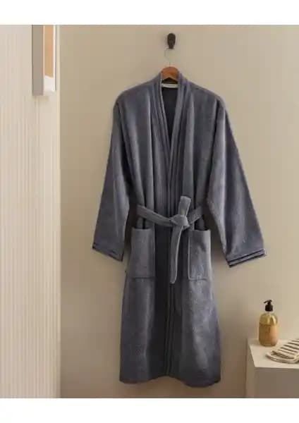 Madame Coco Maynor Kimono Unisex %100 Pamuk Bornoz Mavi L-XL Beden Rahatlık