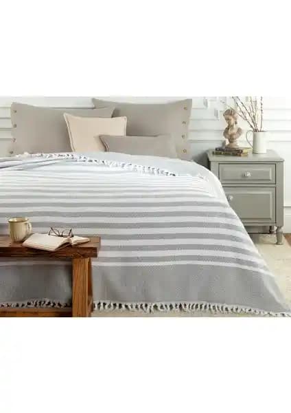 Madame Coco Sheryl Tek Kişilik Yatak Örtüsü Beyaz Gri - Şık ve Fonksiyonel Tasarım
