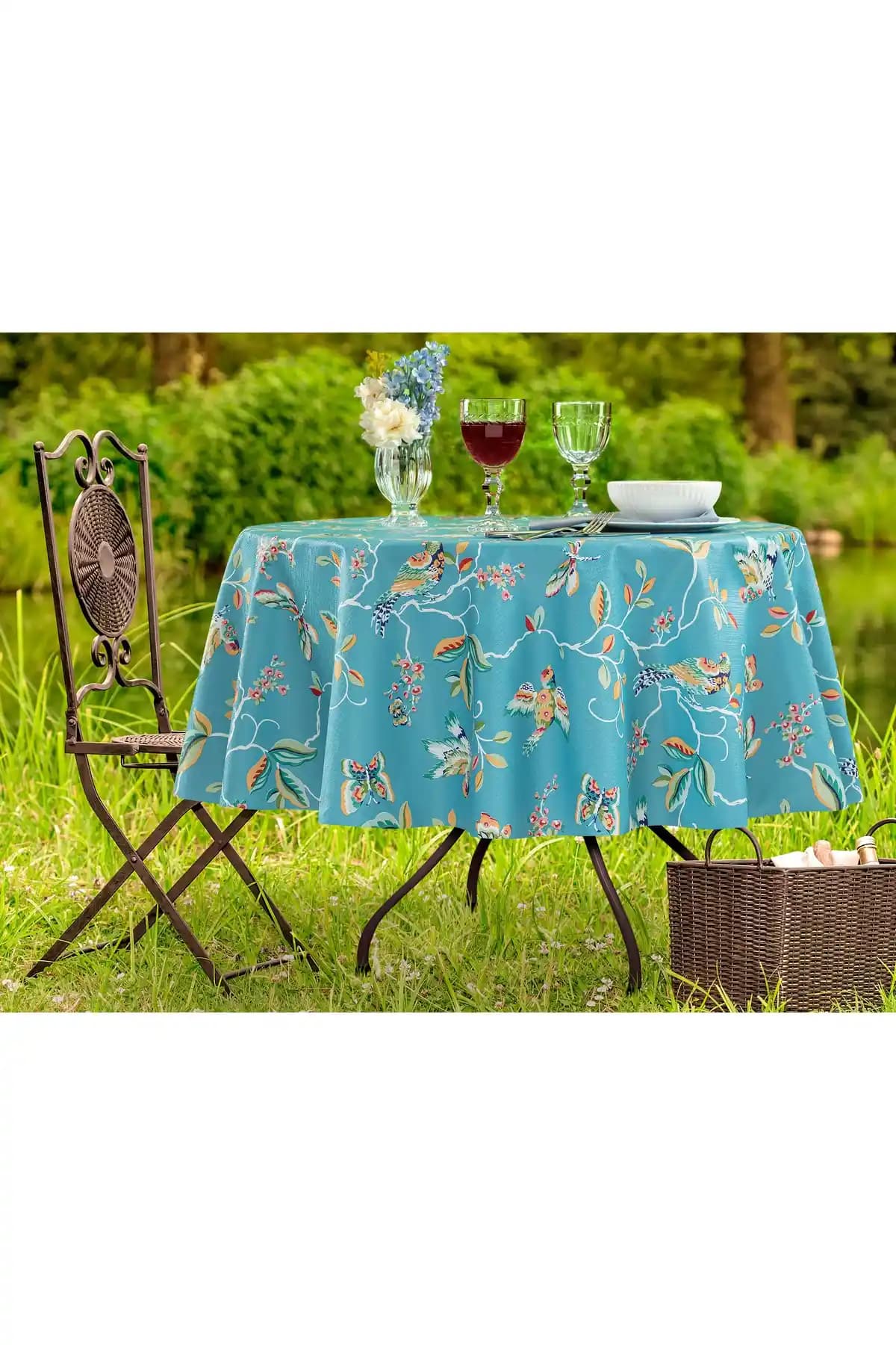 Madame Coco Violet PVC Masa Örtüsü Indigo Renk 140 cm Yuvarlak Masa İçin