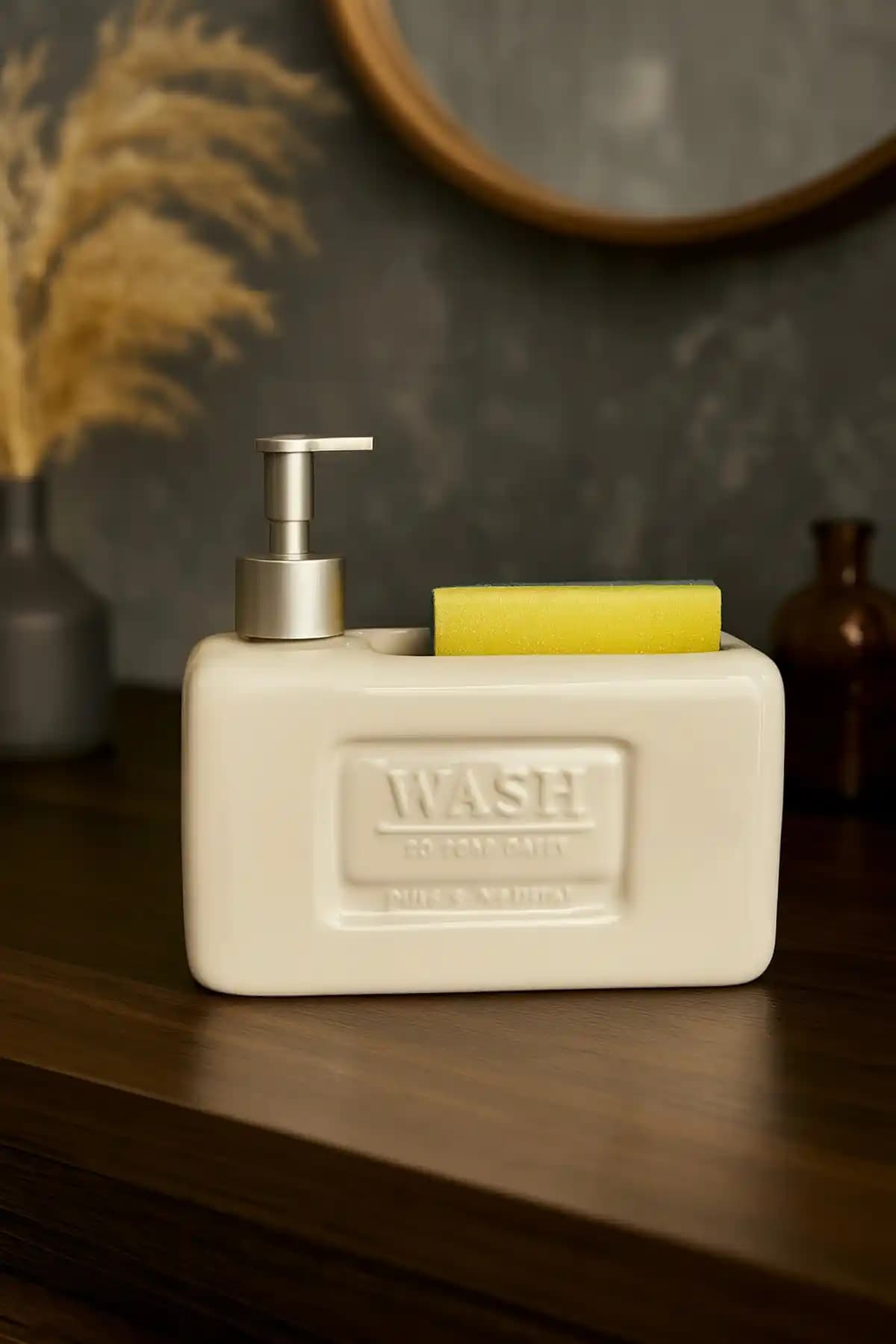 MAKRİ HOME Seramik Süngerlikli Sıvı Sabunluk 500 ml – Şık ve Fonksiyonel Tasarım