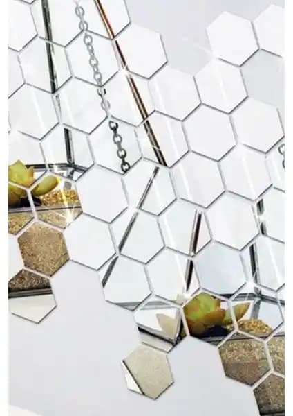 Modaba Bal Peteği Dekoratif Altıgen Akrilik Ayna Seti - 12 Parça Modern Duvar Dekoru