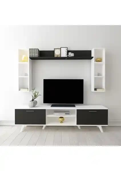Moonlife Istanbul Dolaplı TV Ünitesi 1 Beyaz Siyah Modern Tasarım ve Fonksiyonellik