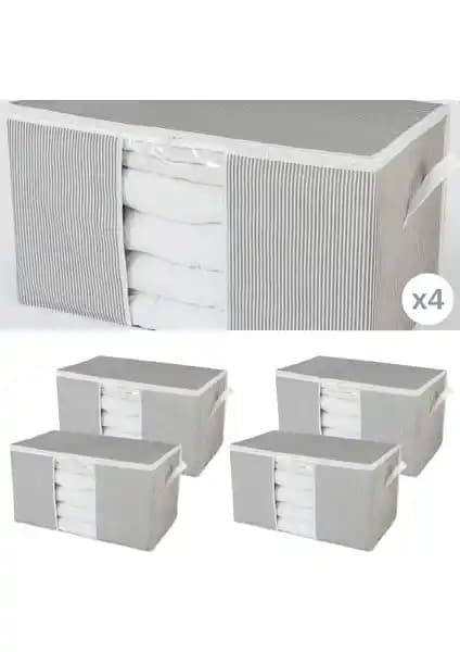 Nacarev 4'lü Mega Boy Pencereli Çizgi Desenli Yorgan Düzenleyici Hurç 90x50x50 cm