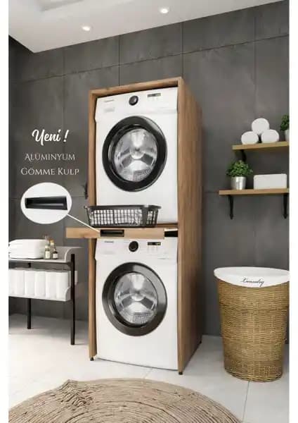 One Art Home Lorenzo Çamaşır ve Kurutma Makinesi Dolabı ile Fonksiyonel Banyo Düzeni