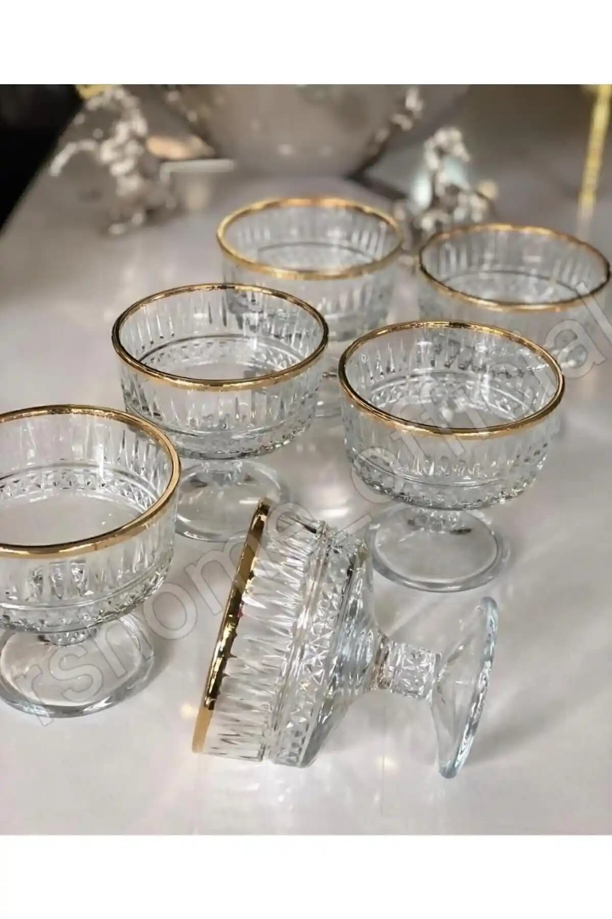 Paşabahçe 6'lı Elysia Gold Yaldızlı Ayaklı Dondurmalık ve Çerezlik Kase 250 cc