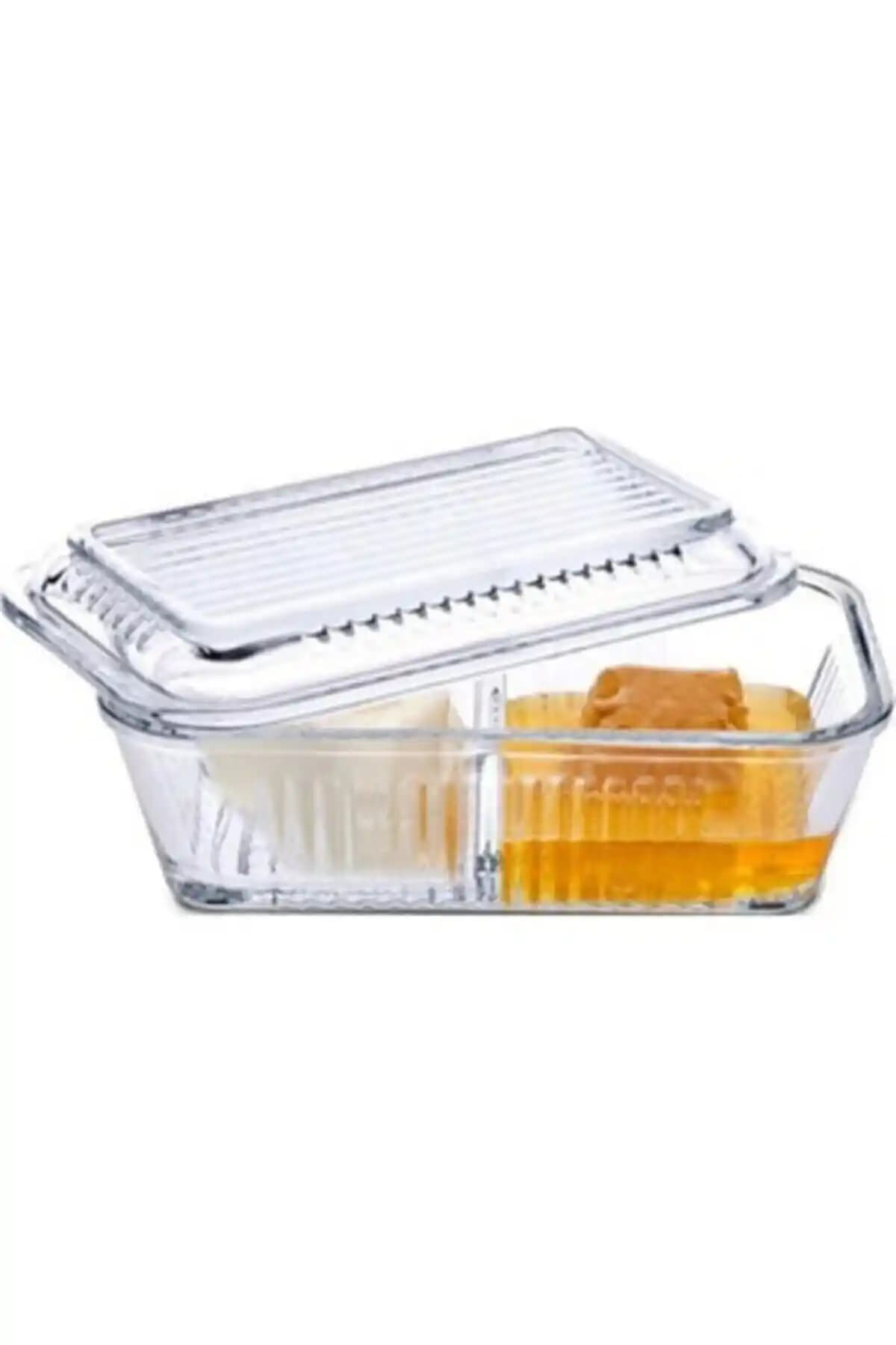 Paşabahçe Bölmeli Cam Reçel Bal Tereyağlık Kabı 480 ml Turuncu Kahvaltı Seti