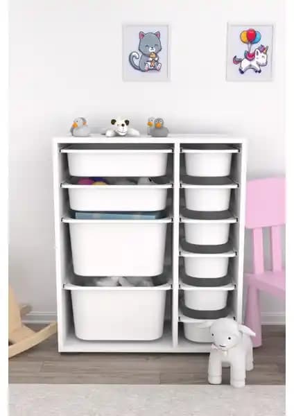 Pratico Çok Amaçlı Oyuncak Dolabı Beyaz ve Gri 9 Sepetli Dolap Karşılaştırması
