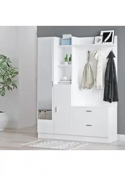 Robin Home Jessie Vestiyer Ayakkabılık Portmanto Aynalı Raflı Çok Fonksiyonlu Mobilya