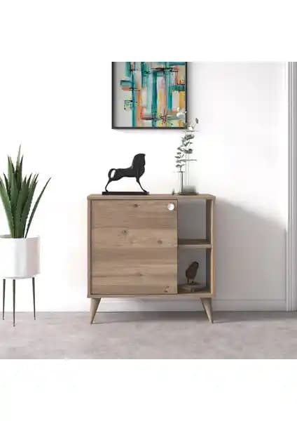 Ruum Store Vega Tek Kapaklı Raflı Çok Amaçlı Dolap Meşe – Fonksiyonel ve Estetik Tasarım