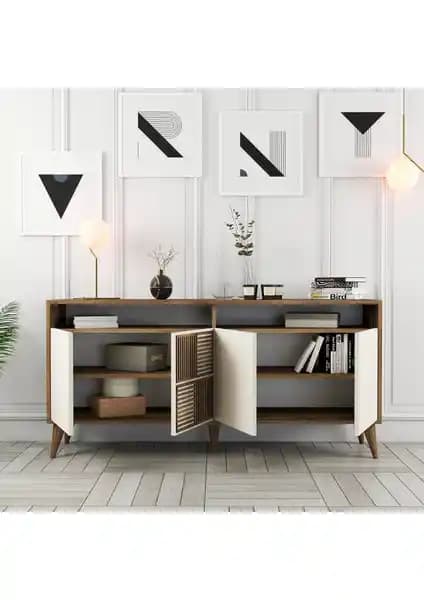 Variant Milan 160CM Konsol - Ceviz ve Krem Renkli Modern Fonksiyonel Mobilya