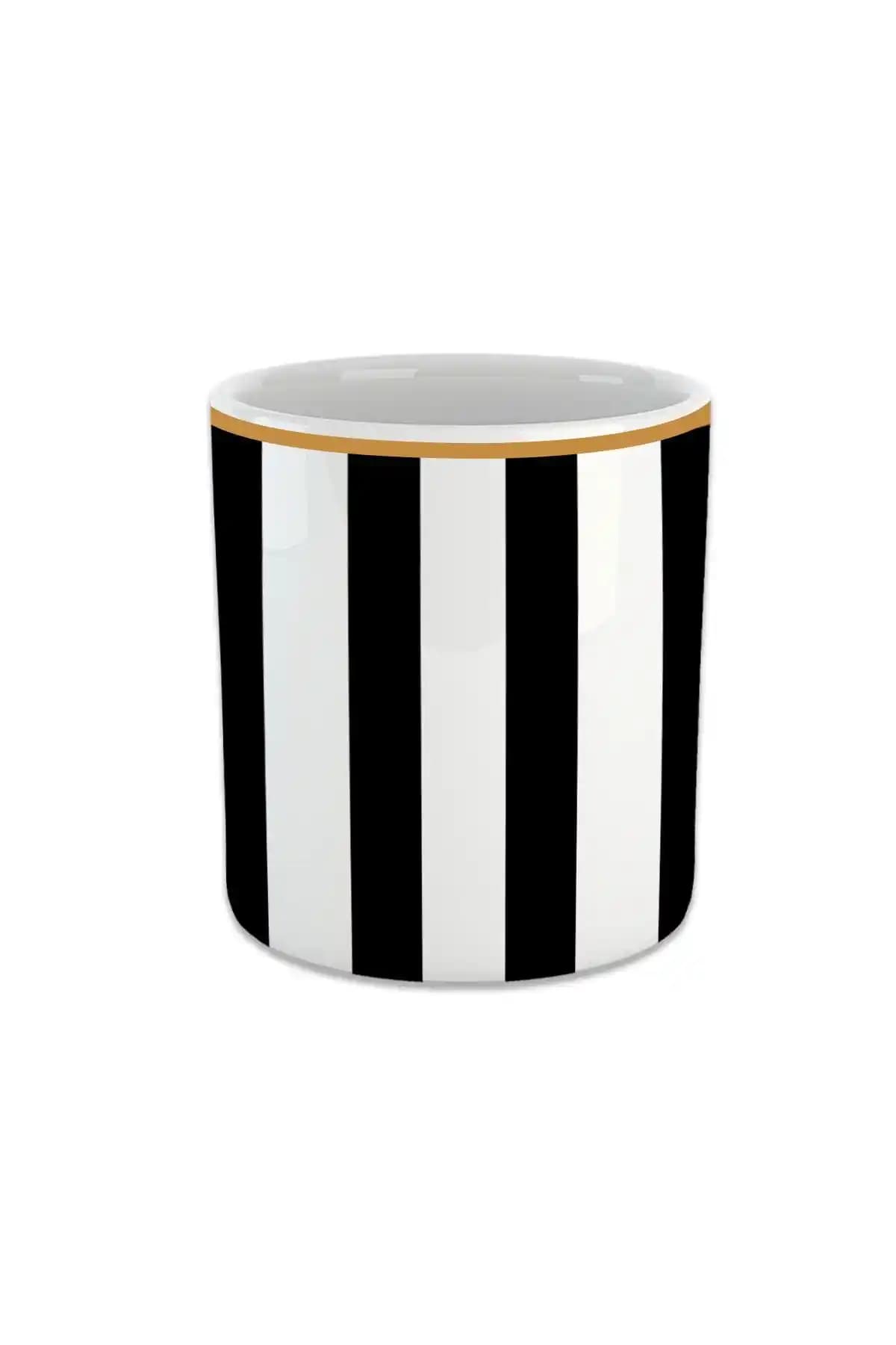 Vivas Dikey Siyah Çizgili Espresso ve Double Türk Kahvesi Fincanı ile Şıklık ve Fonksiyonellik