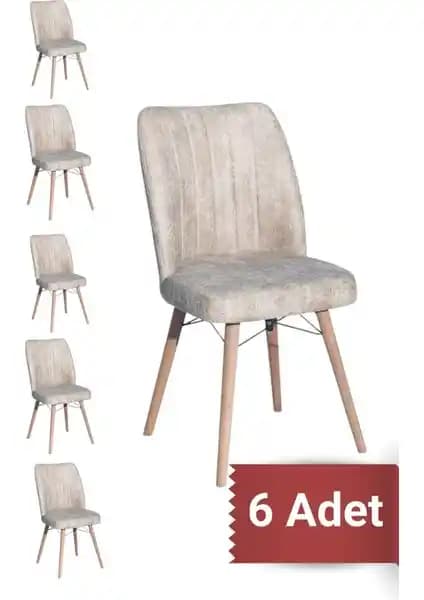 Yafes Kare Gold 6'lı Modern Ahşap Ayaklı Nubuk Kumaş Mutfak Sandalyesi