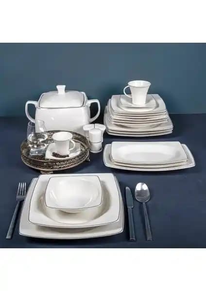 Güral 85 Parça Caroline Kare Bone Yemek Takımı Modern ve Dayanıklı Sofra Seti