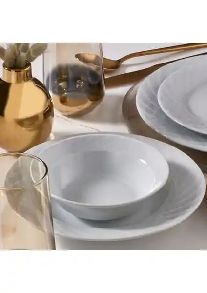 Güral Alfa 18 Parça 6 Kişilik Beyaz Porselen Yemek Takımı Modern Tasarım
