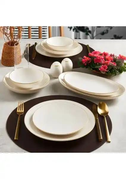 Güral Porselen Atina 60 Parça Gold Fileli Yemek Takımı Şık ve Dayanıklı Tasarım