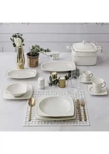 Güral Porselen Caroline 85 Parça Kare Yemek Takımı Şık ve Dayanıklı Tasarım