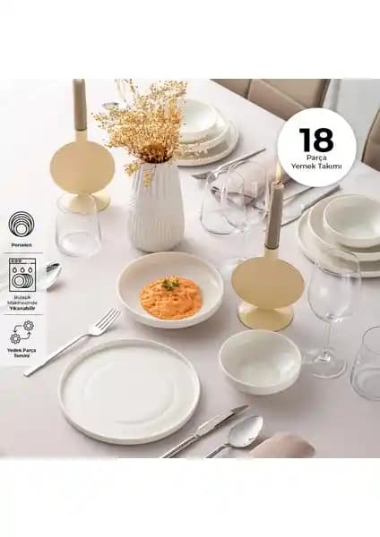 İstanbul Porselen Akis 18 Parça Yemek Takımı Modern ve Şık Mutfak Aksesuarı