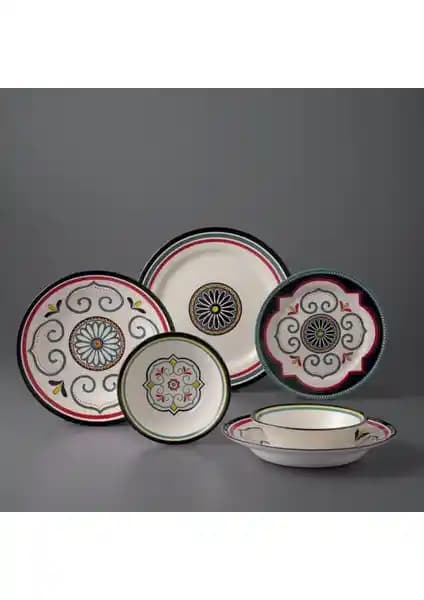 Jumbo Morocco 24 Parça 6 Kişilik Renkli Porselen Yemek Takımı Günlük ve Özel Kullanım İçin