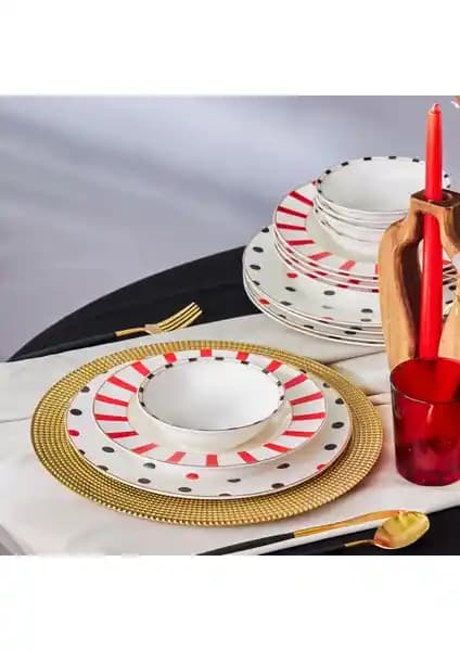 Karaca Drop 18 Parça Porselen Yemek Takımı 6 Kişilik Modern ve Renkli Tasarım